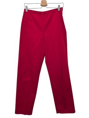 Weekend Max Mara Red 100% Cotton Straight-Leg Pants Women's Sz 8 - Made In Italy